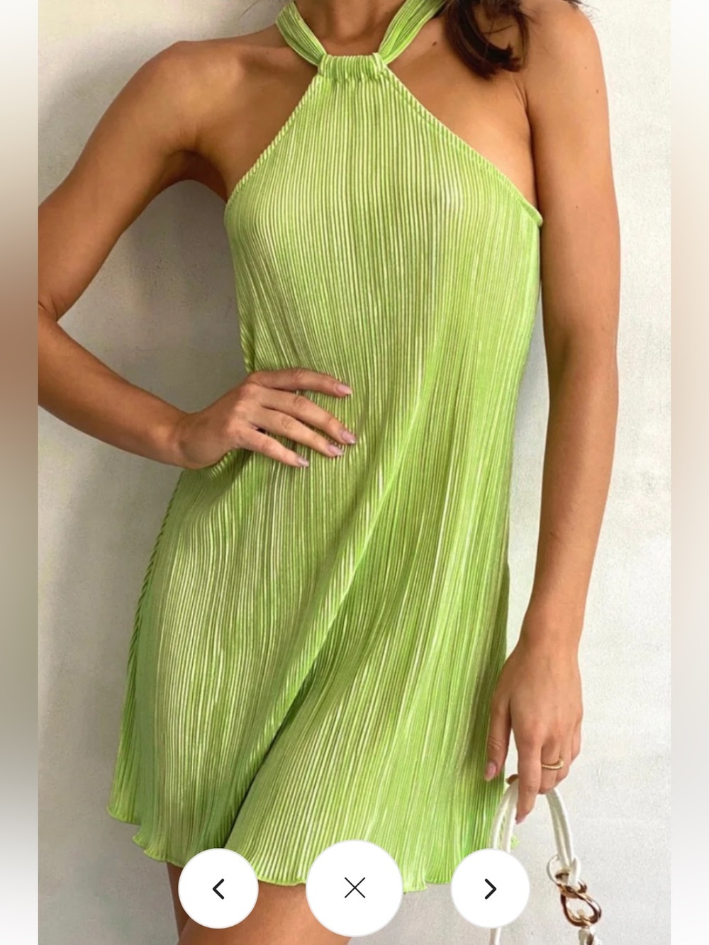 Light Green Halter Pleated Mini Dress -Size Small